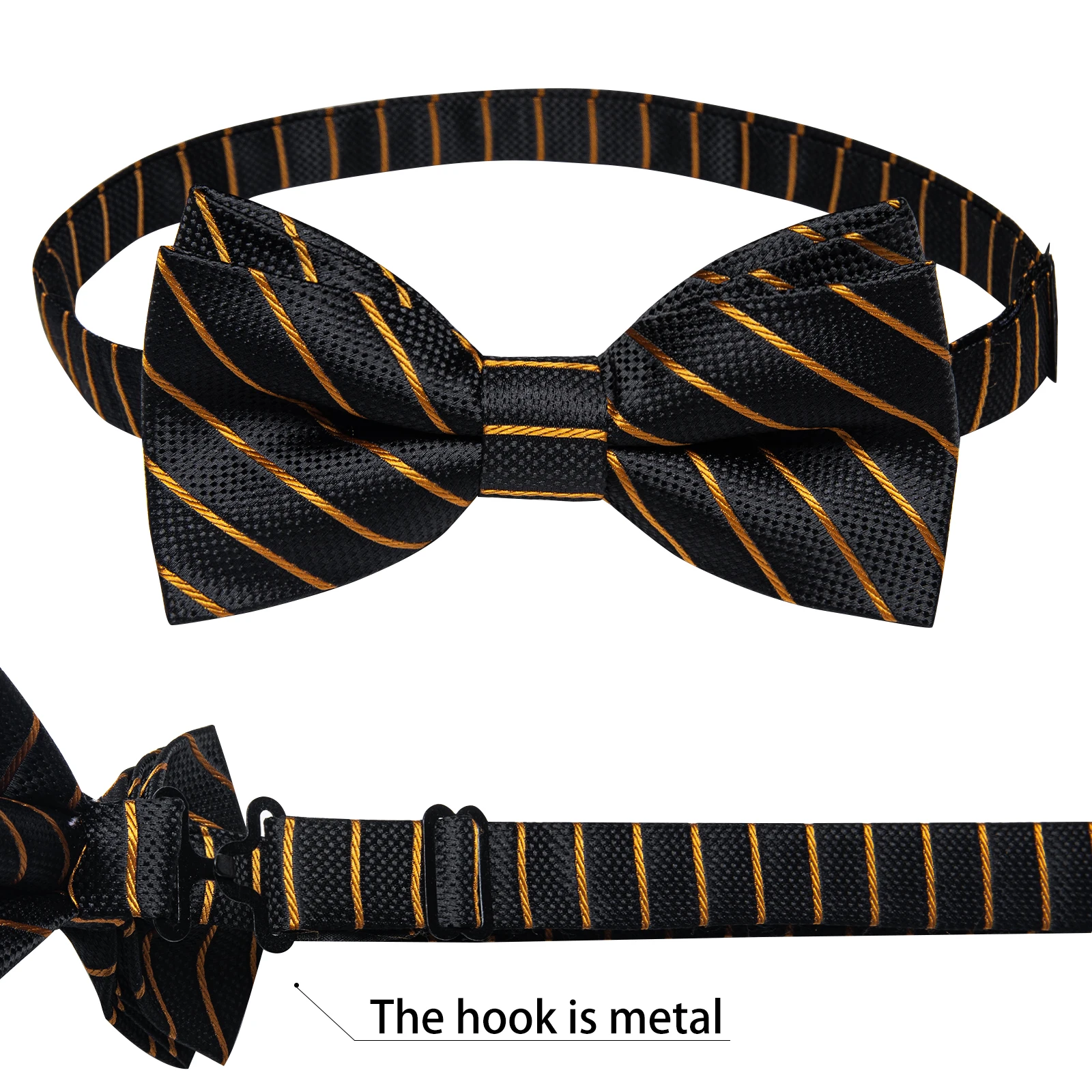 Classic Black Men Bow Ties Bowties Butterfly Pocket Square Cufflinks Set Suit Paisley Gold Pre-Tied Bow Tie