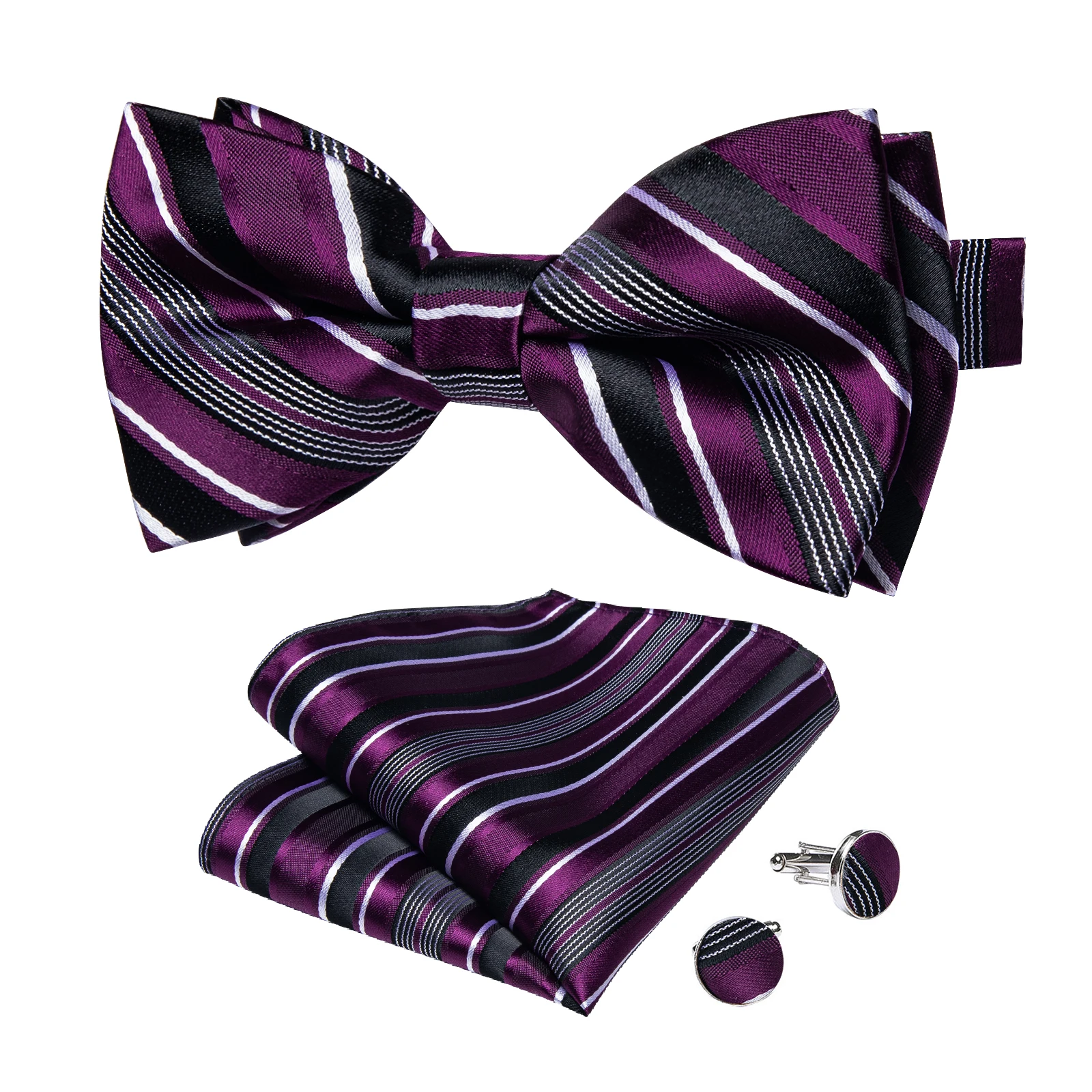 Classic Black Men Bow Ties Bowties Butterfly Pocket Square Cufflinks Set Suit Paisley Gold Pre-Tied Bow Tie