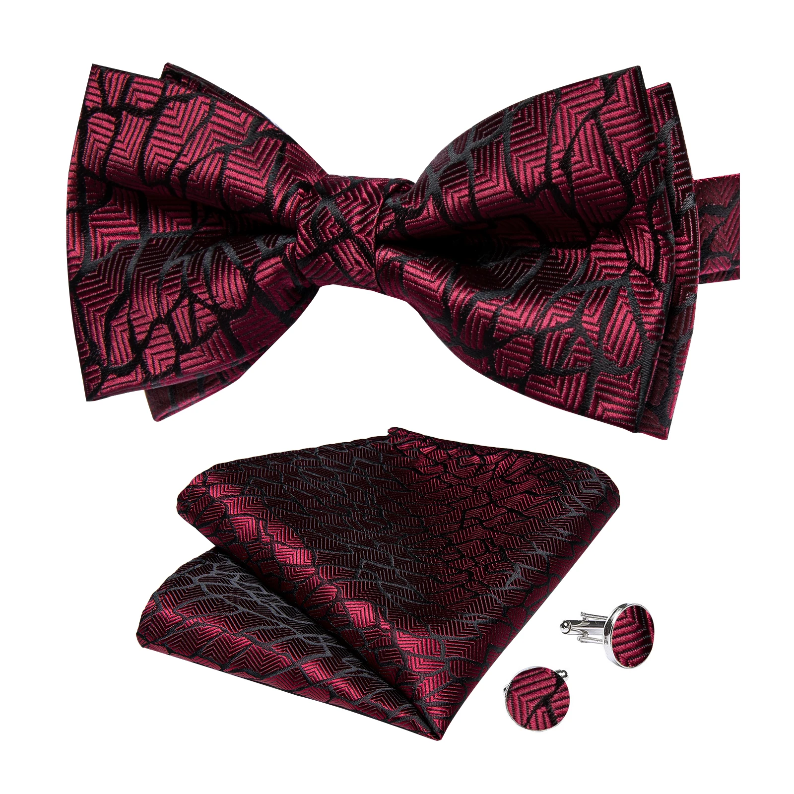 Classic Black Men Bow Ties Bowties Butterfly Pocket Square Cufflinks Set Suit Paisley Gold Pre-Tied Bow Tie