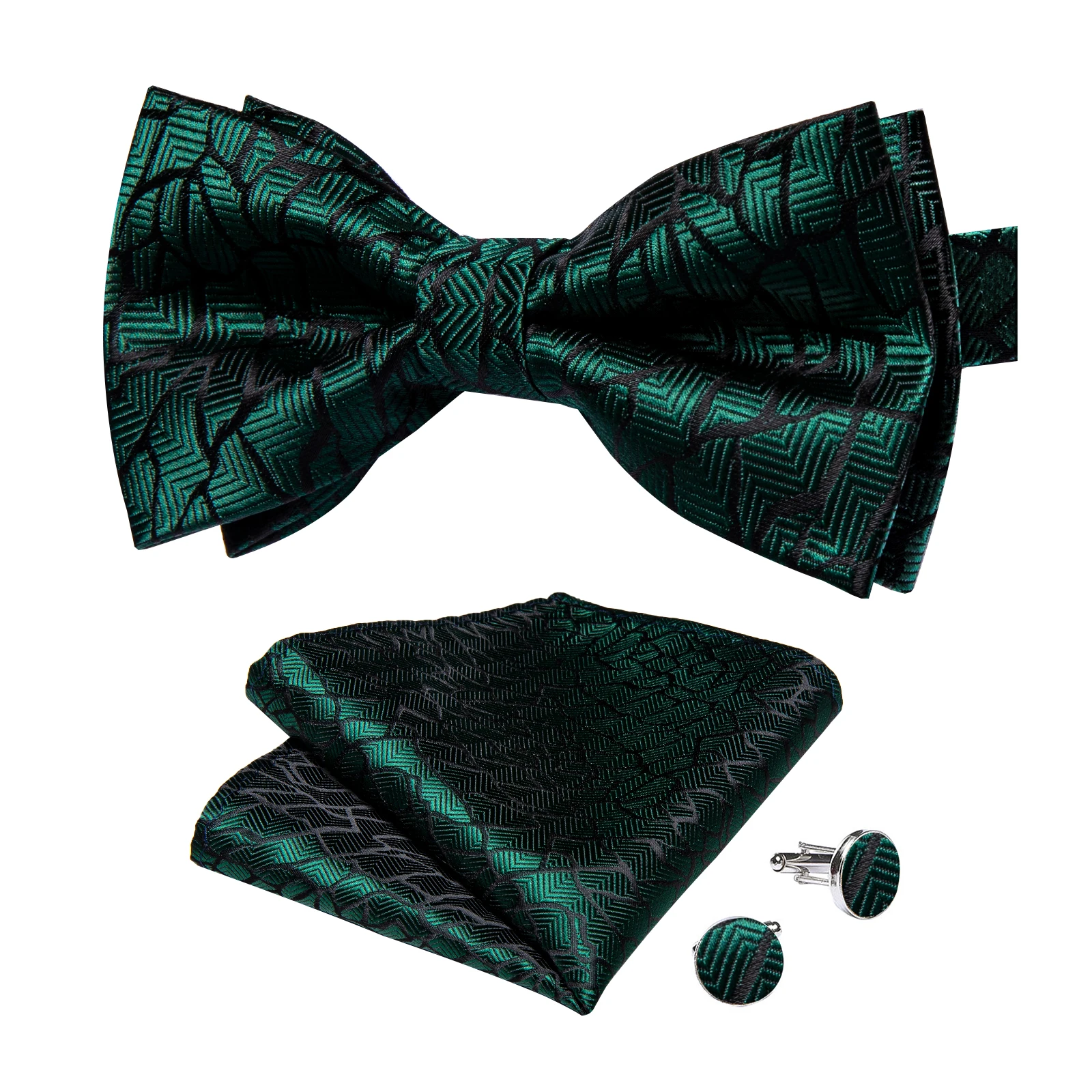 Classic Black Men Bow Ties Bowties Butterfly Pocket Square Cufflinks Set Suit Paisley Gold Pre-Tied Bow Tie