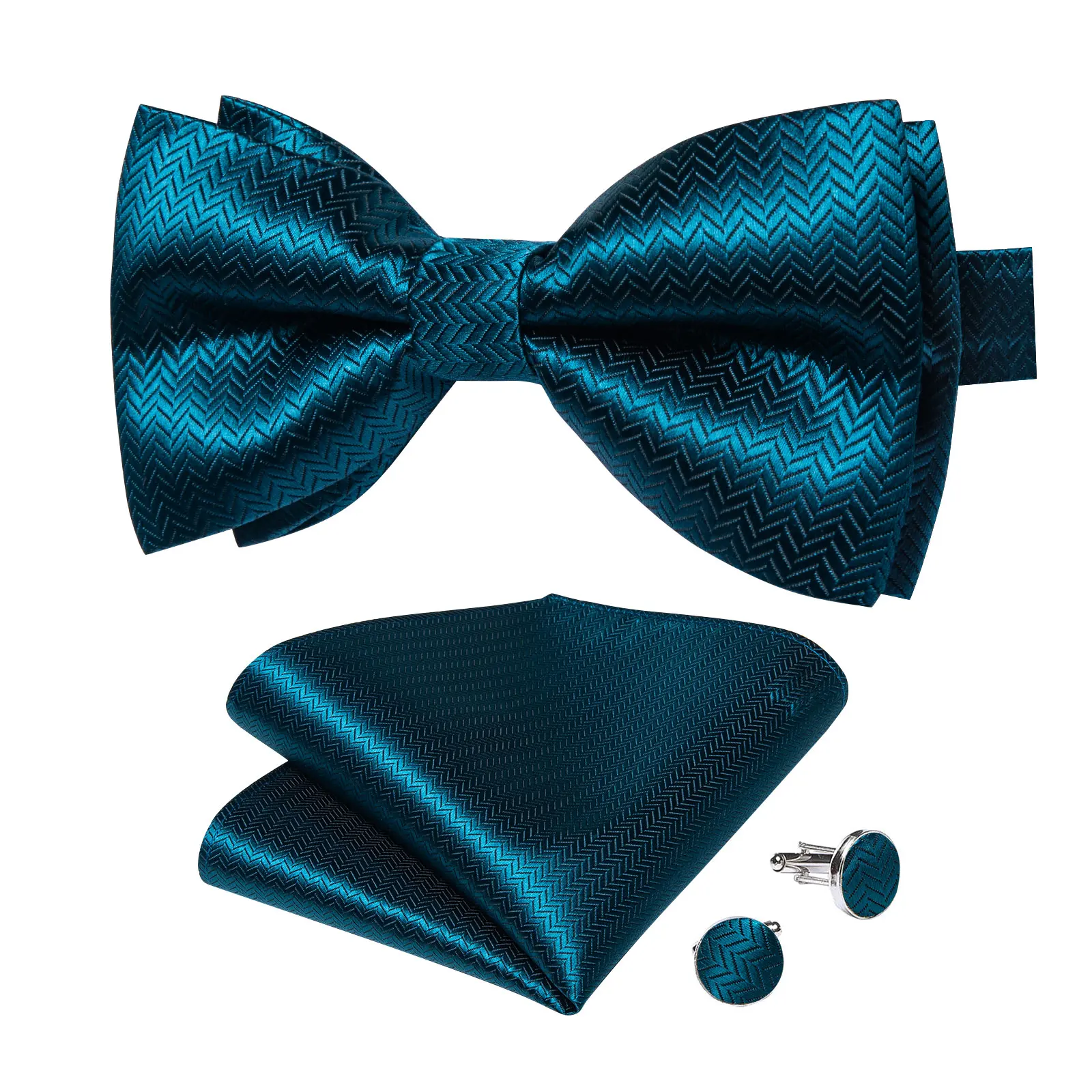 Classic Black Men Bow Ties Bowties Butterfly Pocket Square Cufflinks Set Suit Paisley Gold Pre-Tied Bow Tie