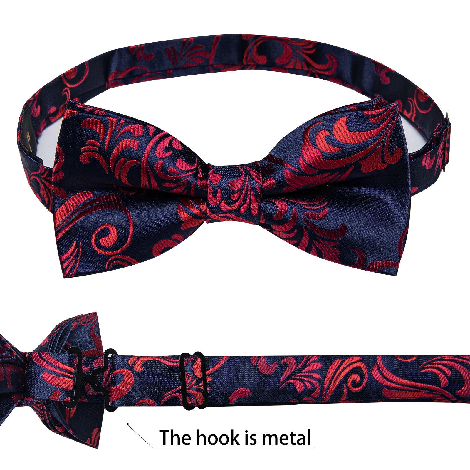 Classic Black Men Bow Ties Bowties Butterfly Pocket Square Cufflinks Set Suit Paisley Gold Pre-Tied Bow Tie