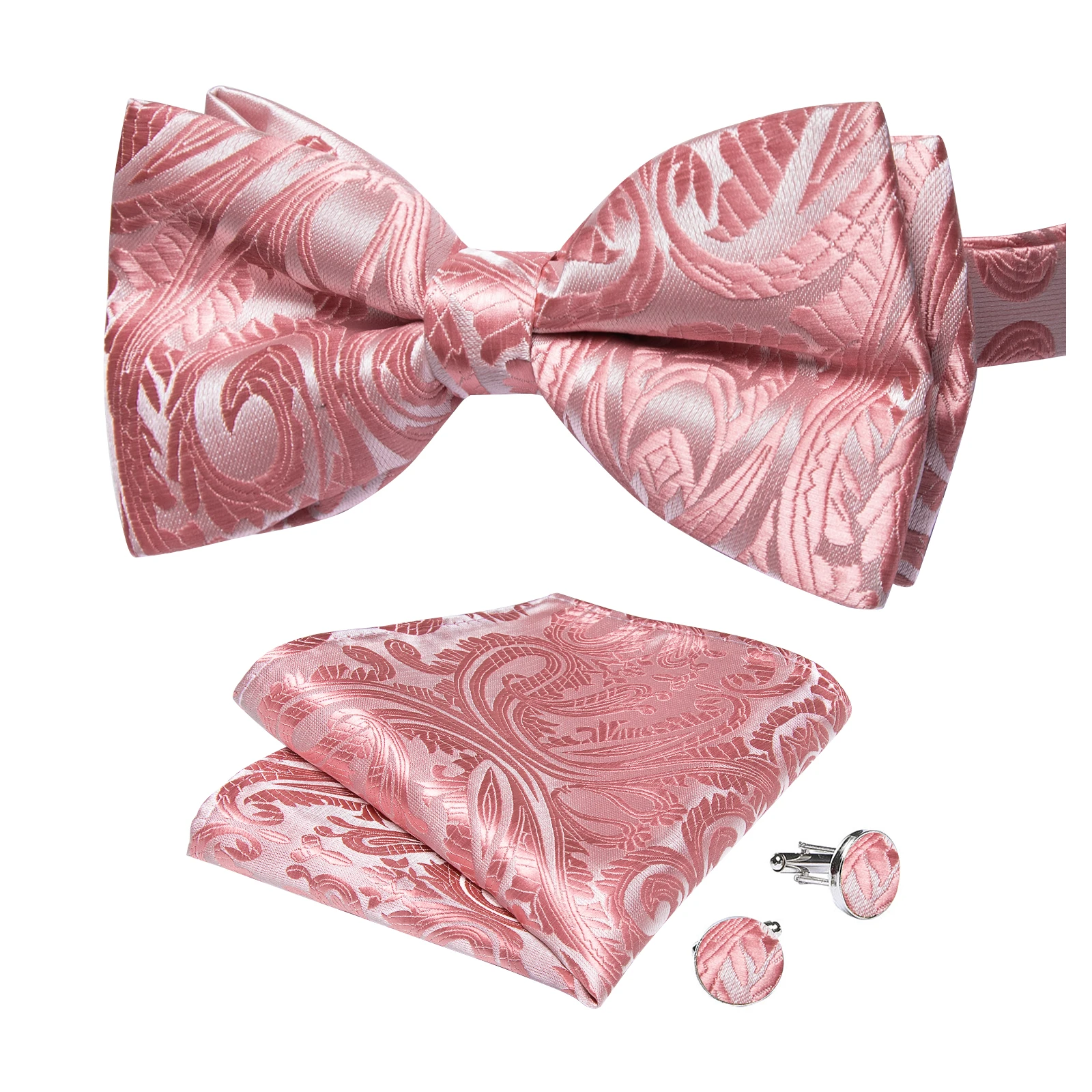 Classic Black Men Bow Ties Bowties Butterfly Pocket Square Cufflinks Set Suit Paisley Gold Pre-Tied Bow Tie