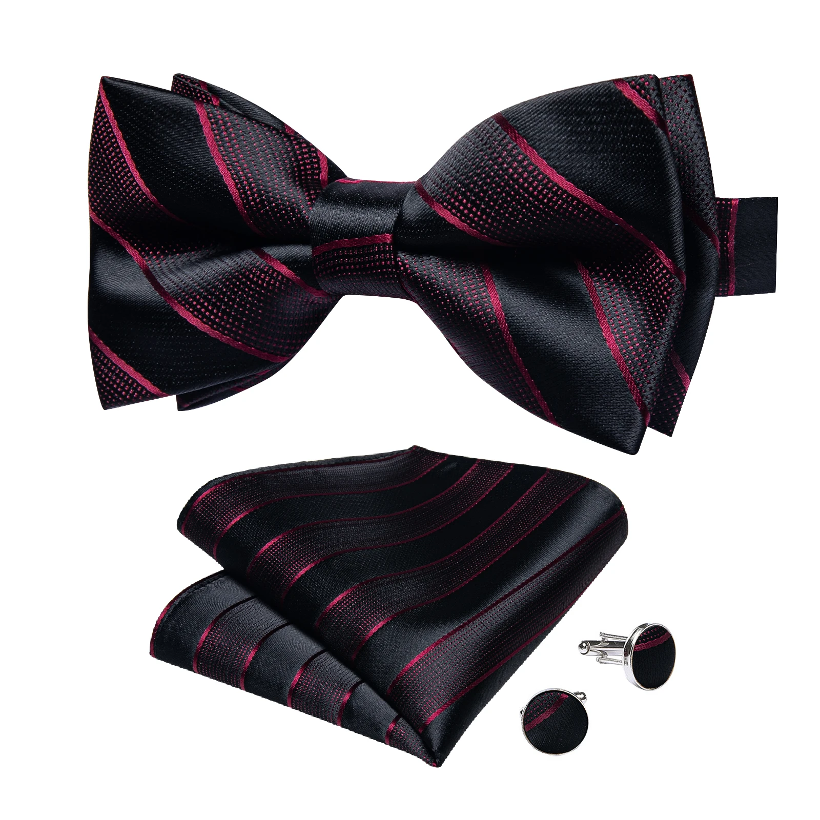 Classic Black Men Bow Ties Bowties Butterfly Pocket Square Cufflinks Set Suit Paisley Gold Pre-Tied Bow Tie