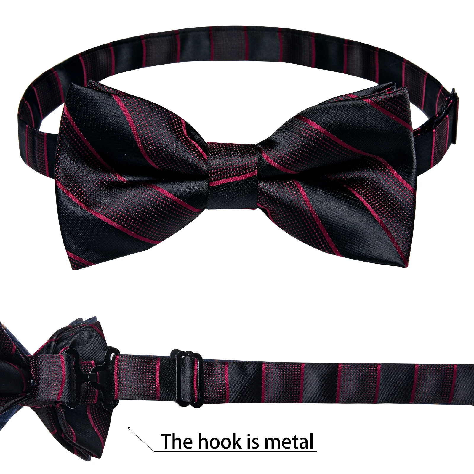 Classic Black Men Bow Ties Bowties Butterfly Pocket Square Cufflinks Set Suit Paisley Gold Pre-Tied Bow Tie