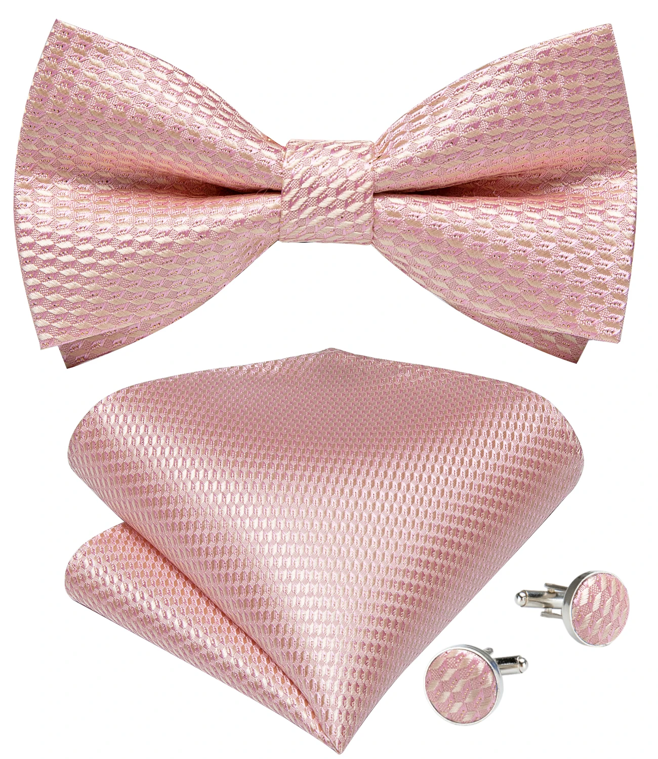 Classic Black Men Bow Ties Bowties Butterfly Pocket Square Cufflinks Set Suit Paisley Gold Pre-Tied Bow Tie