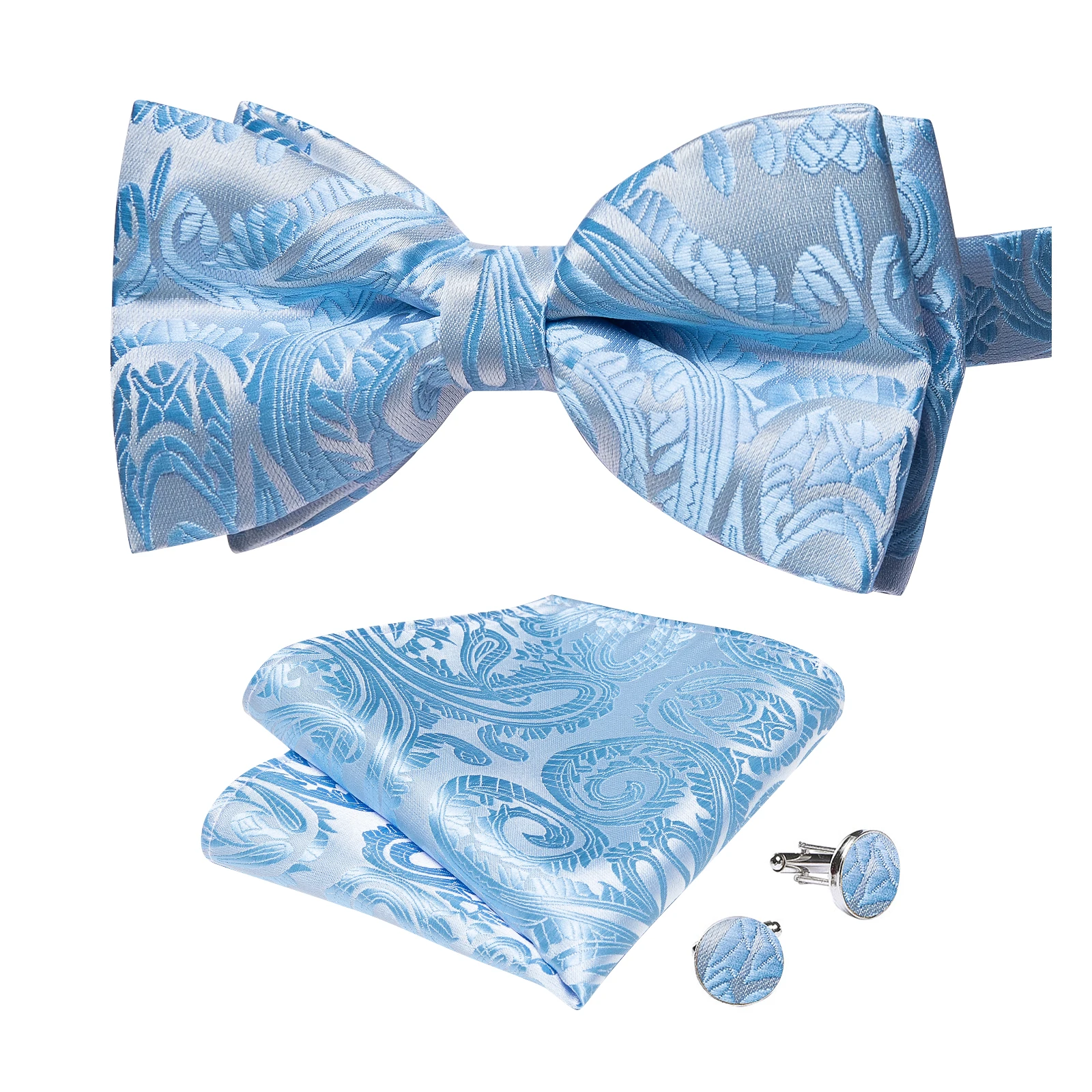 Classic Black Men Bow Ties Bowties Butterfly Pocket Square Cufflinks Set Suit Paisley Gold Pre-Tied Bow Tie
