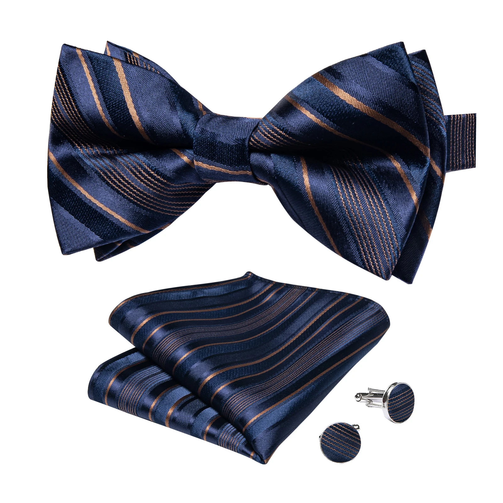 Classic Black Men Bow Ties Bowties Butterfly Pocket Square Cufflinks Set Suit Paisley Gold Pre-Tied Bow Tie