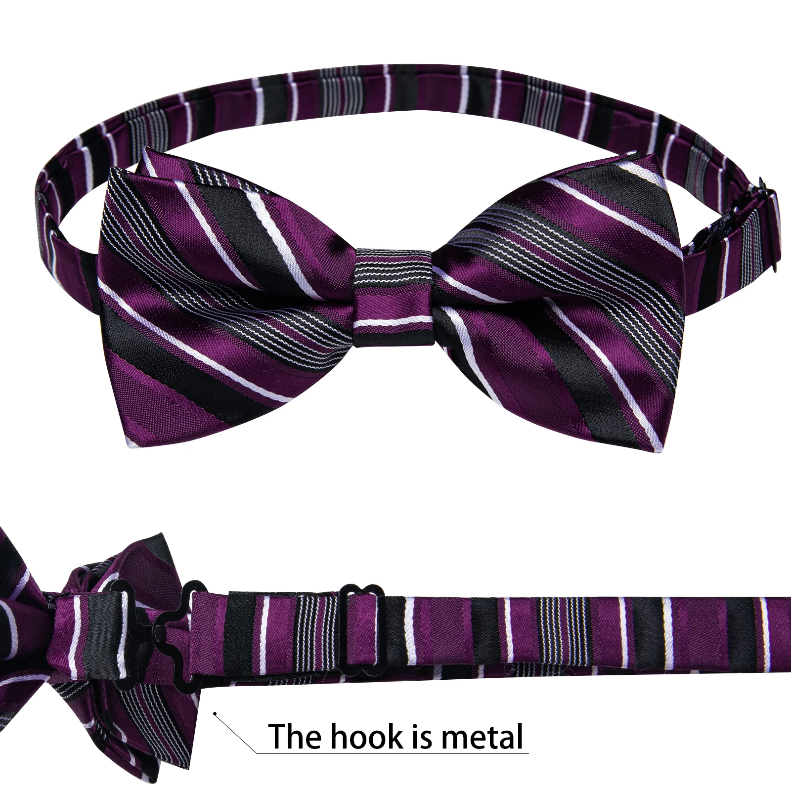 Classic Black Men Bow Ties Bowties Butterfly Pocket Square Cufflinks Set Suit Paisley Gold Pre-Tied Bow Tie