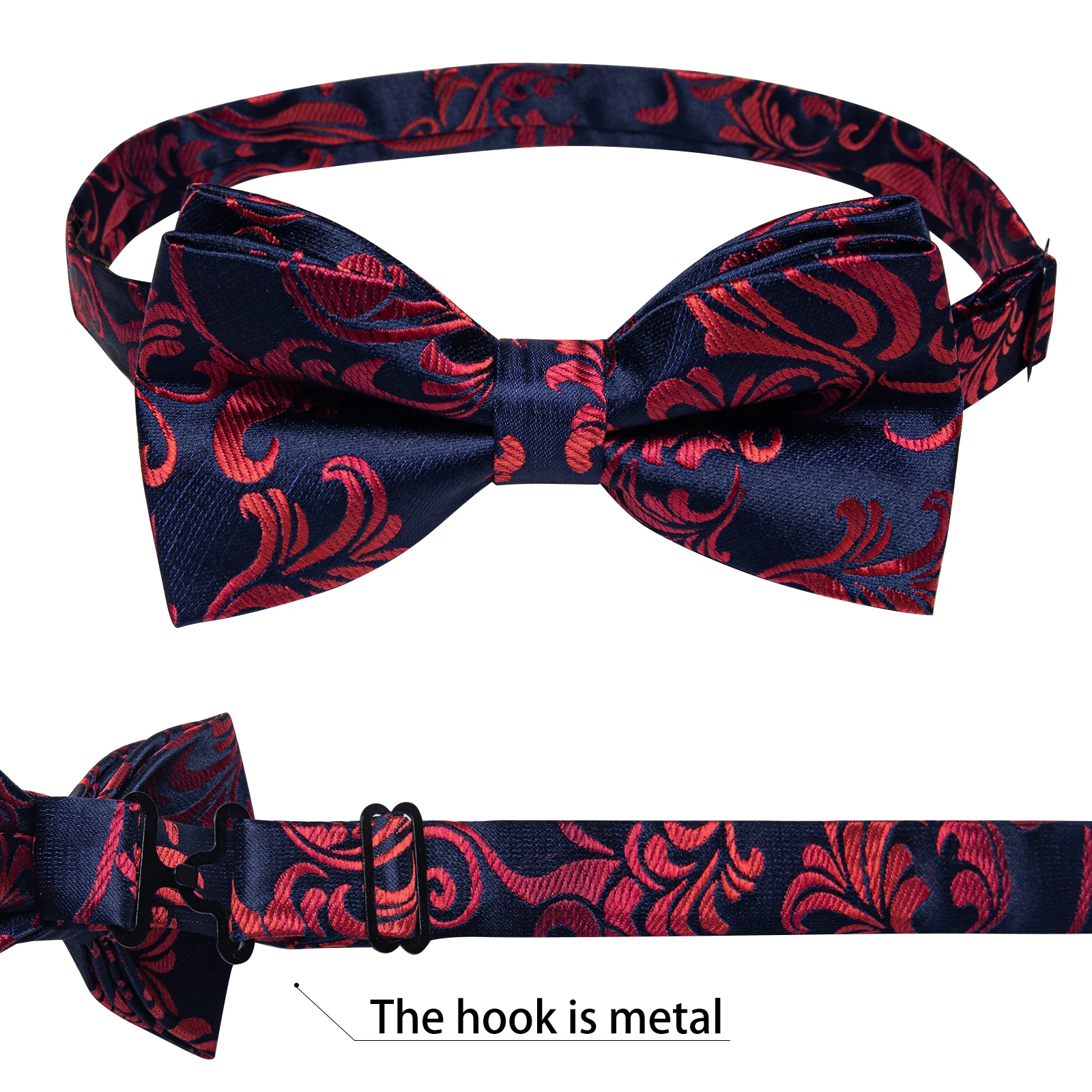 Classic Black Men Bow Ties Bowties Butterfly Pocket Square Cufflinks Set Suit Paisley Gold Pre-Tied Bow Tie