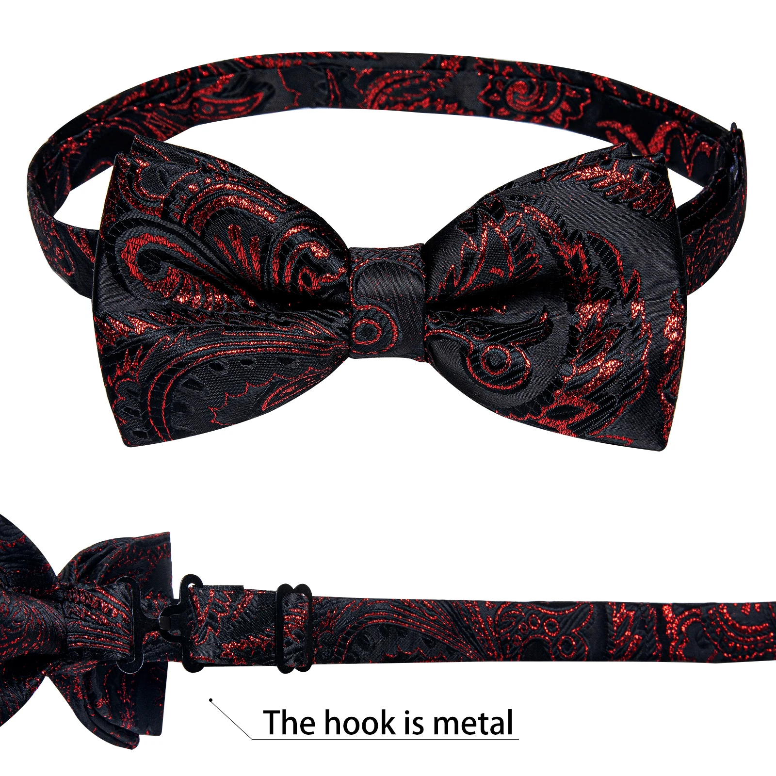 Classic Black Men Bow Ties Bowties Butterfly Pocket Square Cufflinks Set Suit Paisley Gold Pre-Tied Bow Tie