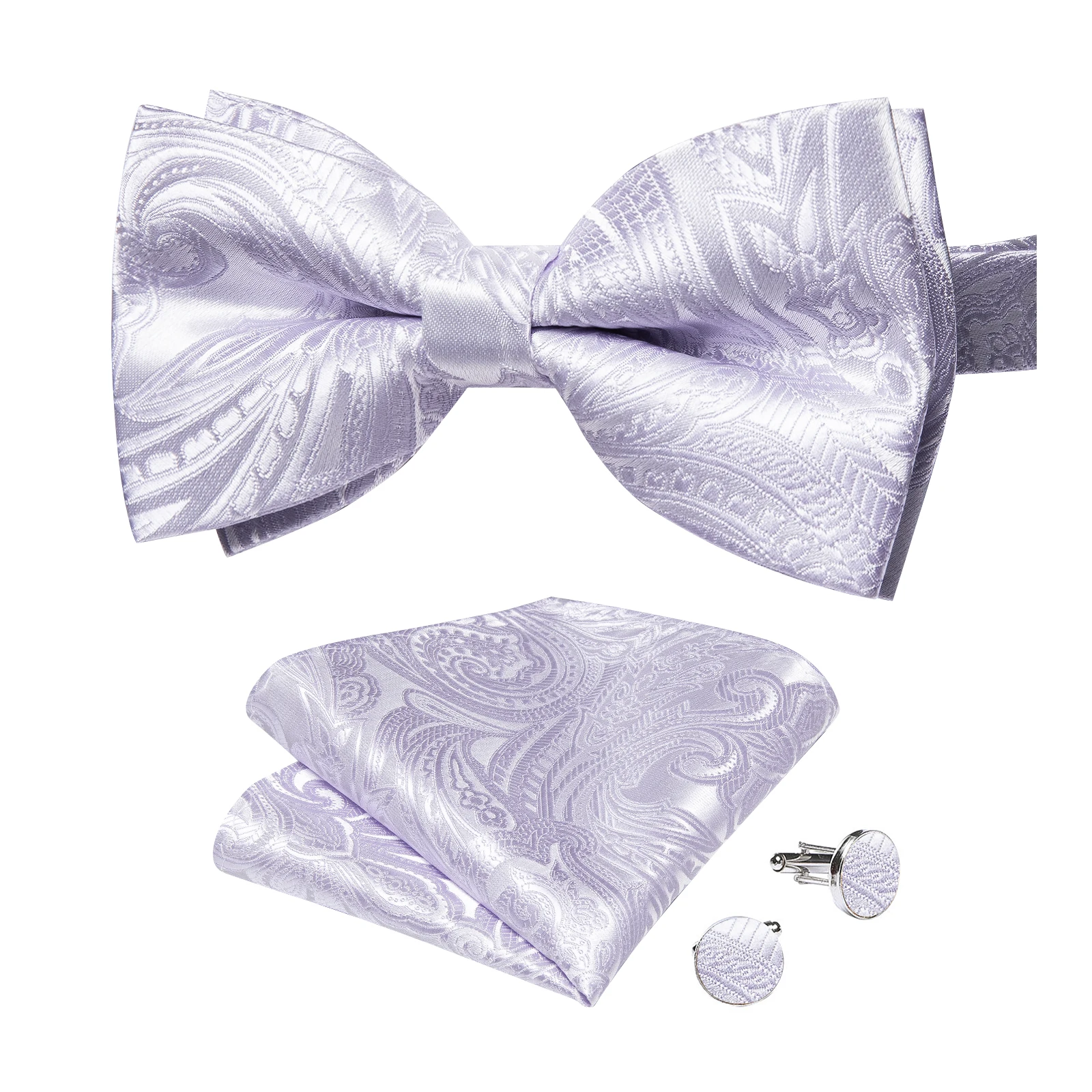 Classic Black Men Bow Ties Bowties Butterfly Pocket Square Cufflinks Set Suit Paisley Gold Pre-Tied Bow Tie