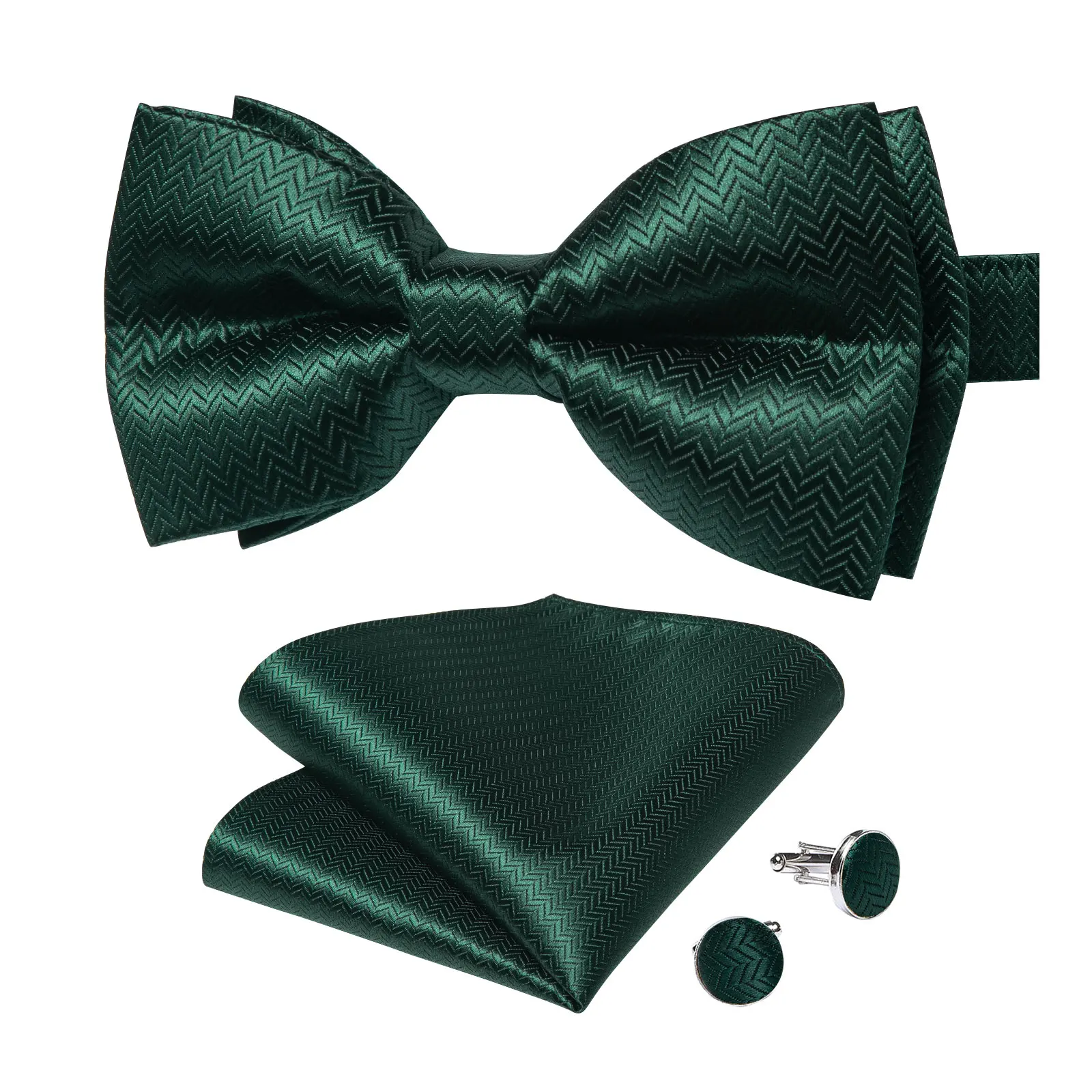 Classic Black Men Bow Ties Bowties Butterfly Pocket Square Cufflinks Set Suit Paisley Gold Pre-Tied Bow Tie