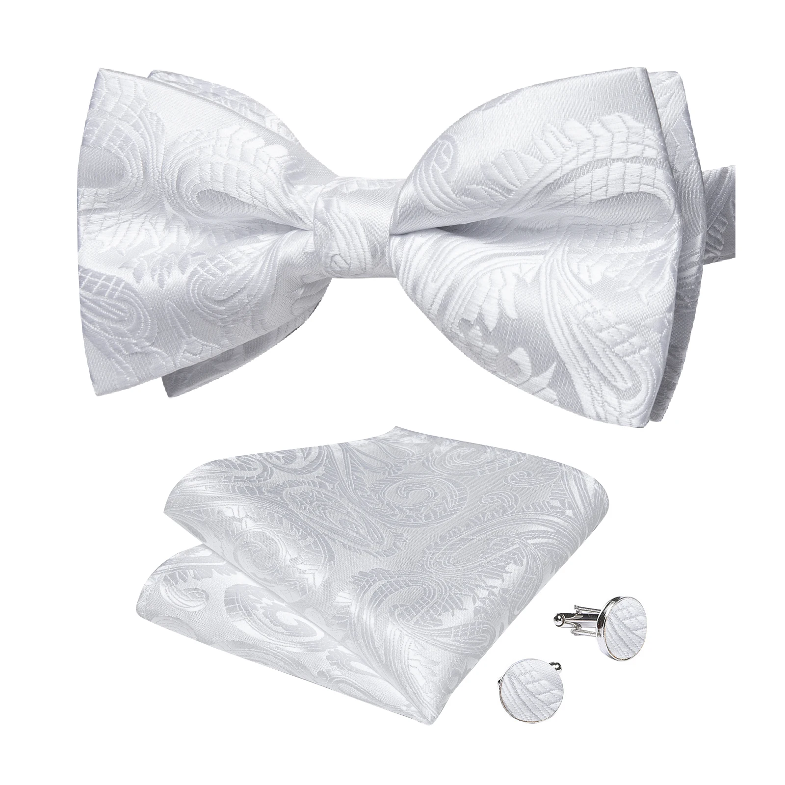 Classic Black Men Bow Ties Bowties Butterfly Pocket Square Cufflinks Set Suit Paisley Gold Pre-Tied Bow Tie