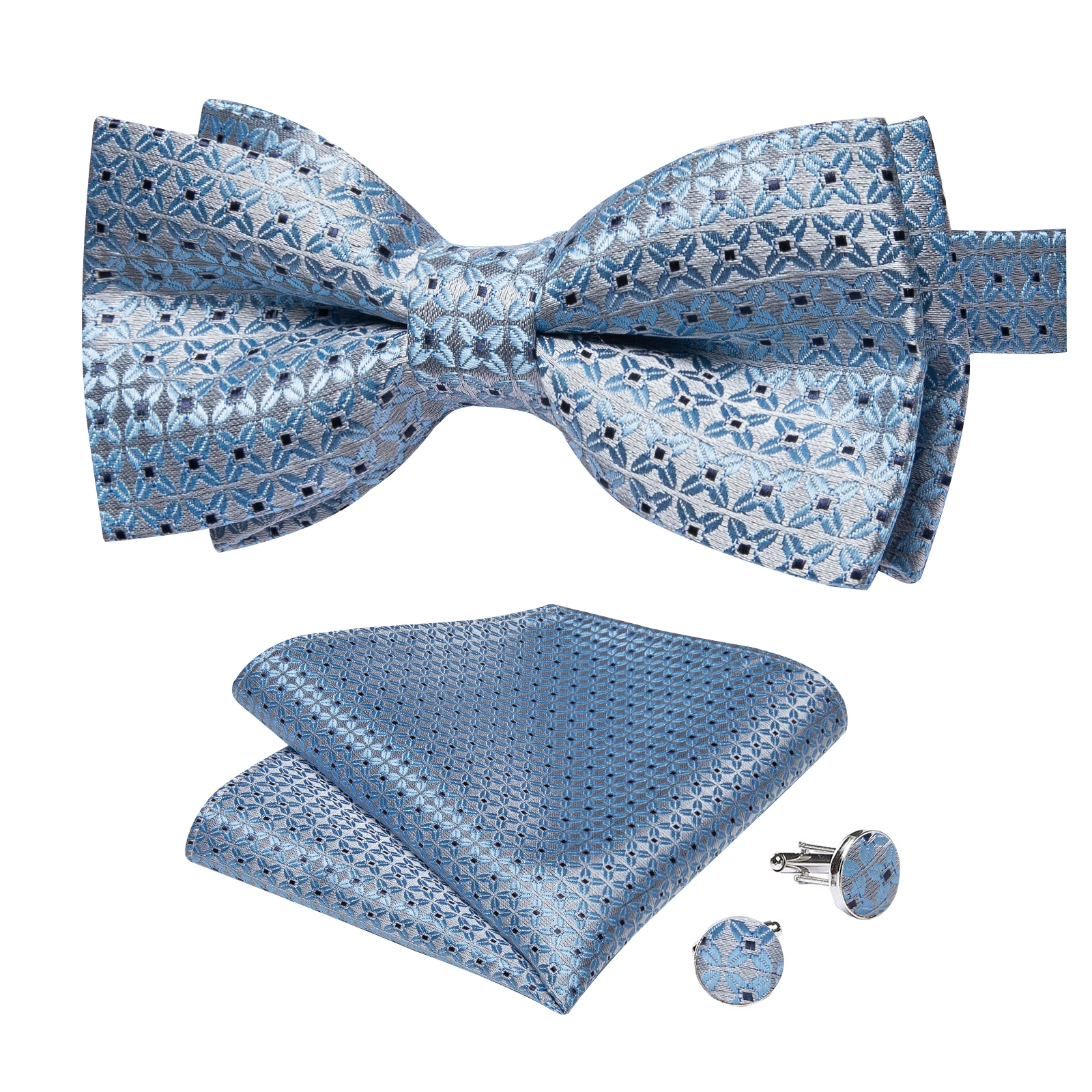 Classic Black Men Bow Ties Bowties Butterfly Pocket Square Cufflinks Set Suit Paisley Gold Pre-Tied Bow Tie