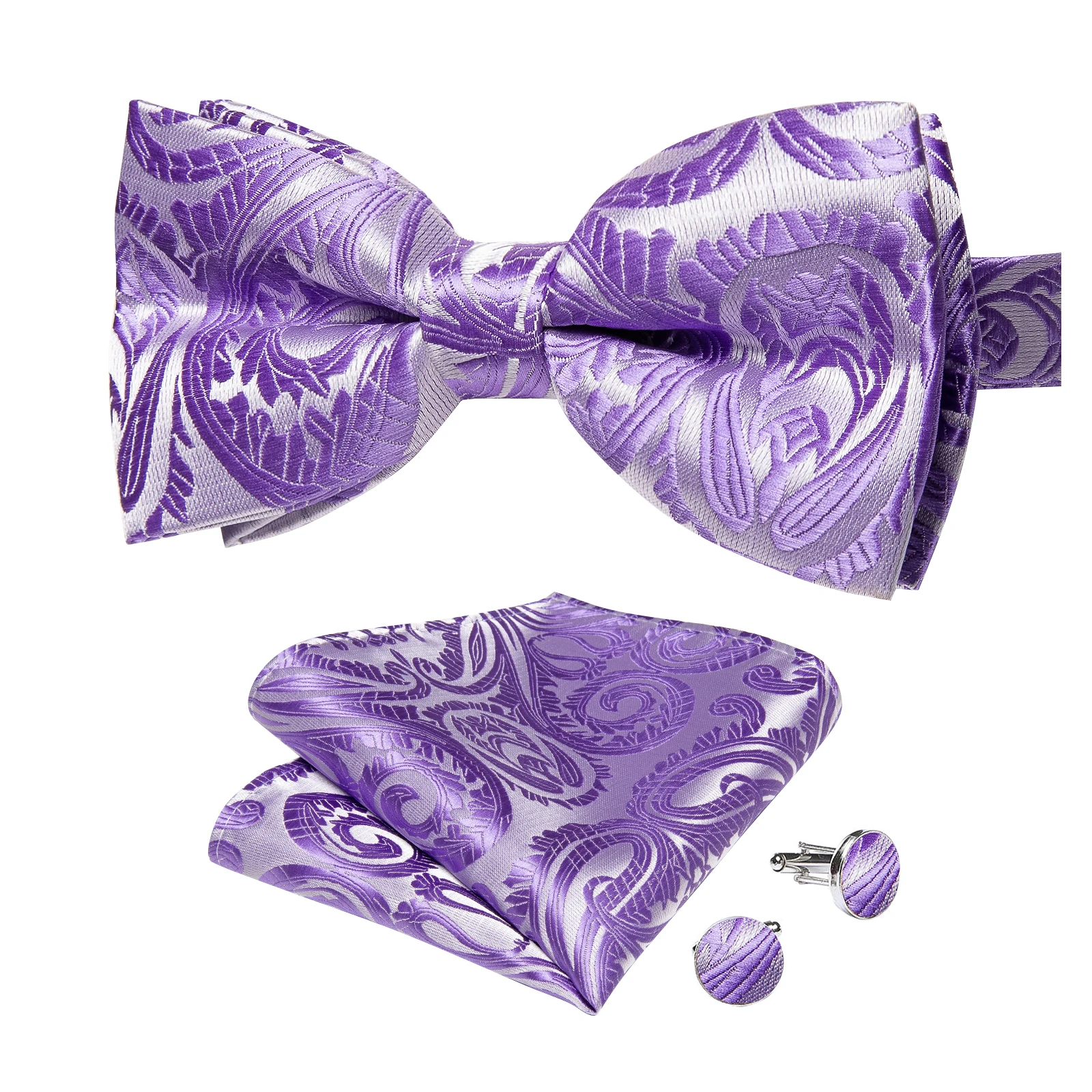 Classic Black Men Bow Ties Bowties Butterfly Pocket Square Cufflinks Set Suit Paisley Gold Pre-Tied Bow Tie