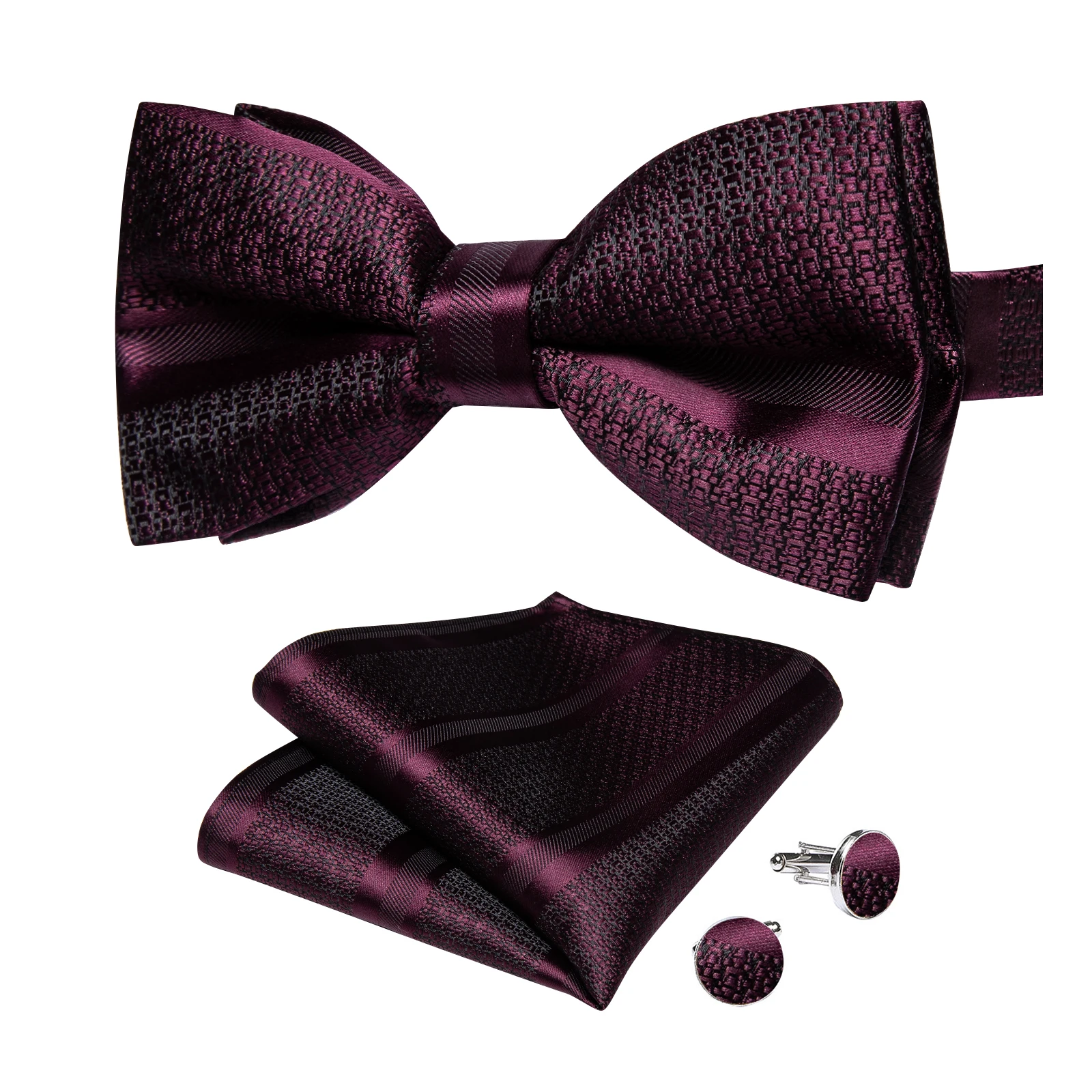 Classic Black Men Bow Ties Bowties Butterfly Pocket Square Cufflinks Set Suit Paisley Gold Pre-Tied Bow Tie