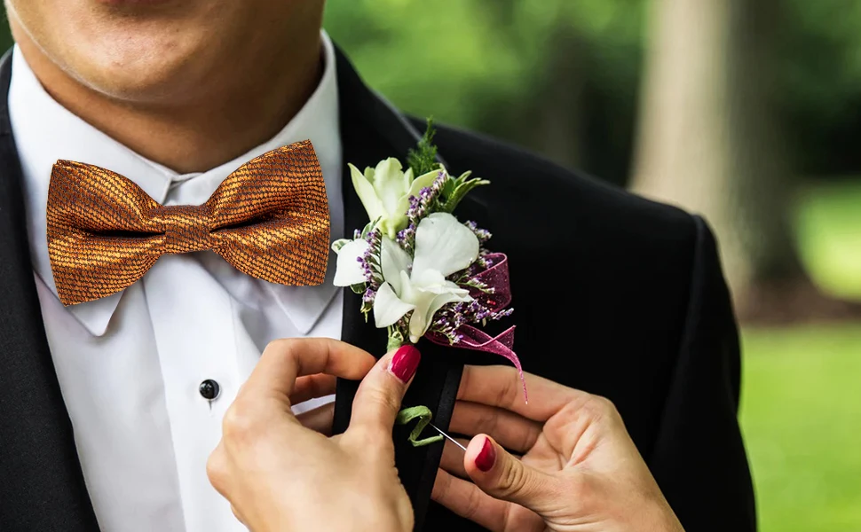 Classic Black Men Bow Ties Bowties Butterfly Pocket Square Cufflinks Set Suit Paisley Gold Pre-Tied Bow Tie