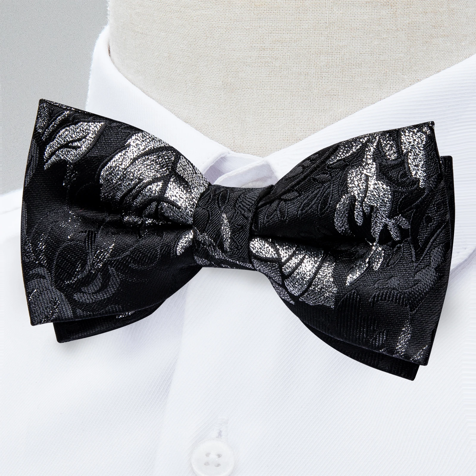 Classic Black Men Bow Ties Bowties Butterfly Pocket Square Cufflinks Set Suit Paisley Gold Pre-Tied Bow Tie