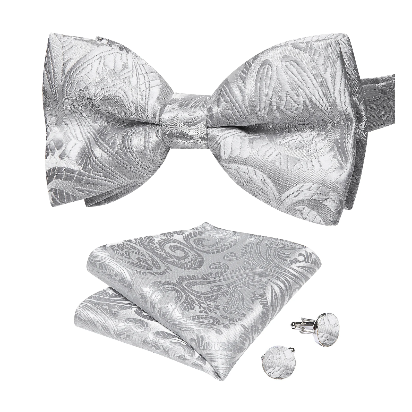 Classic Black Men Bow Ties Bowties Butterfly Pocket Square Cufflinks Set Suit Paisley Gold Pre-Tied Bow Tie