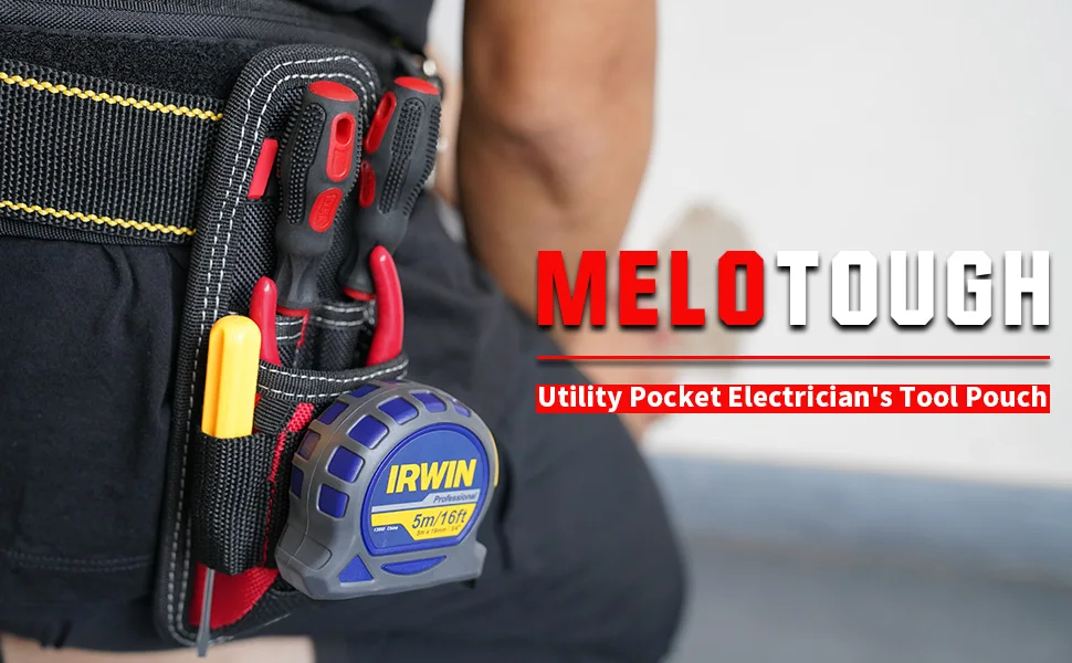 MELOTOUGH Heavy Duty Tradesman Pro Tool Pouch with Various Sized Pockets and Electrical Tape Thong,Hammer Holder