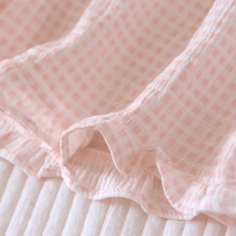 2026 Japanese Summer New Women's Pajamas Suit Short-sleeved Shorts Two-piece 100% Cotton Crepe Simple Checked Thin Home Clothes
