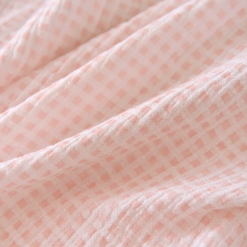 2026 Japanese Summer New Women's Pajamas Suit Short-sleeved Shorts Two-piece 100% Cotton Crepe Simple Checked Thin Home Clothes