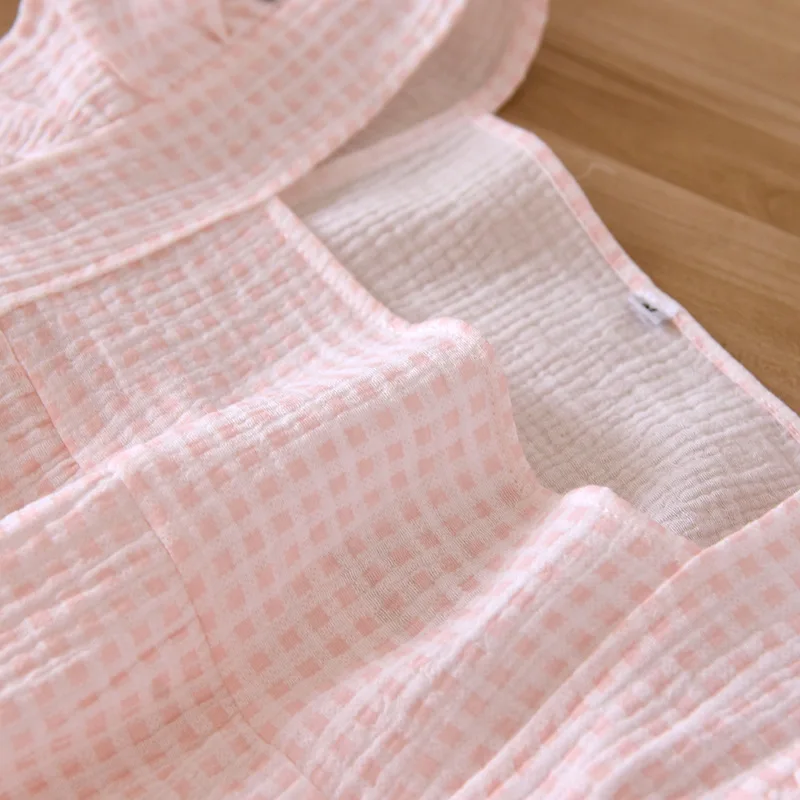 2026 Japanese Summer New Women's Pajamas Suit Short-sleeved Shorts Two-piece 100% Cotton Crepe Simple Checked Thin Home Clothes