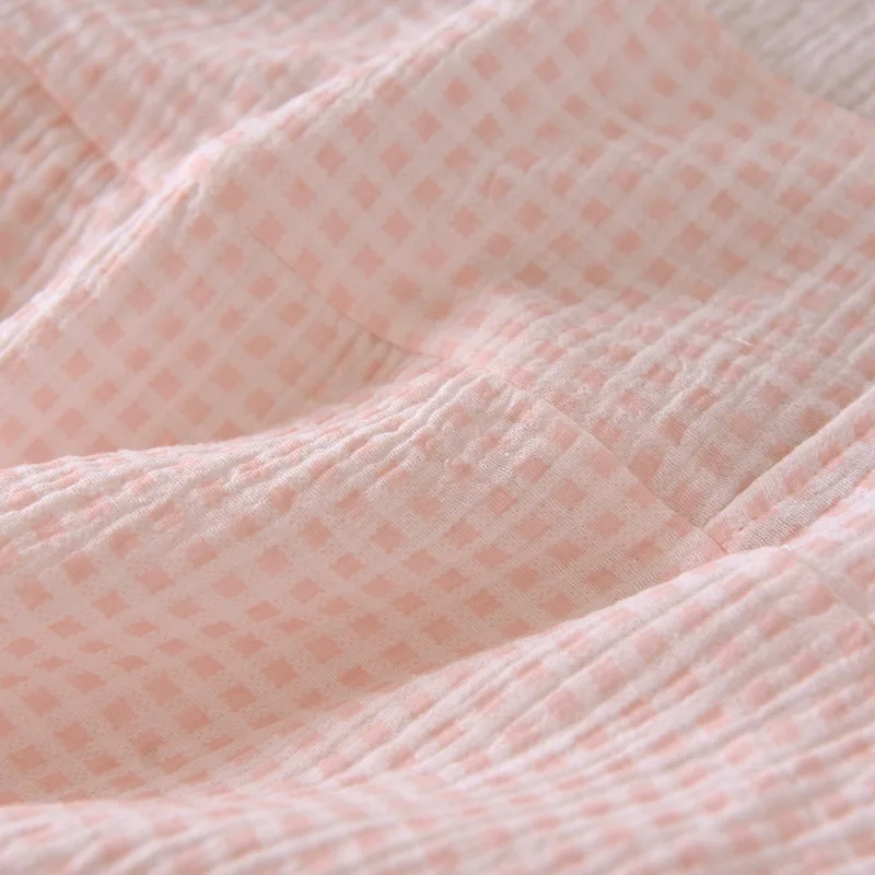 2026 Japanese Summer New Women's Pajamas Suit Short-sleeved Shorts Two-piece 100% Cotton Crepe Simple Checked Thin Home Clothes