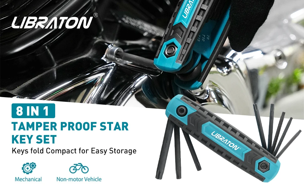 LIBRATON 8 in 1 Folding Allen Wrench Set Metric Allen Key Set Tool Or Folding Tamper Proof Torx Key Set Portable Star Wrench Kit