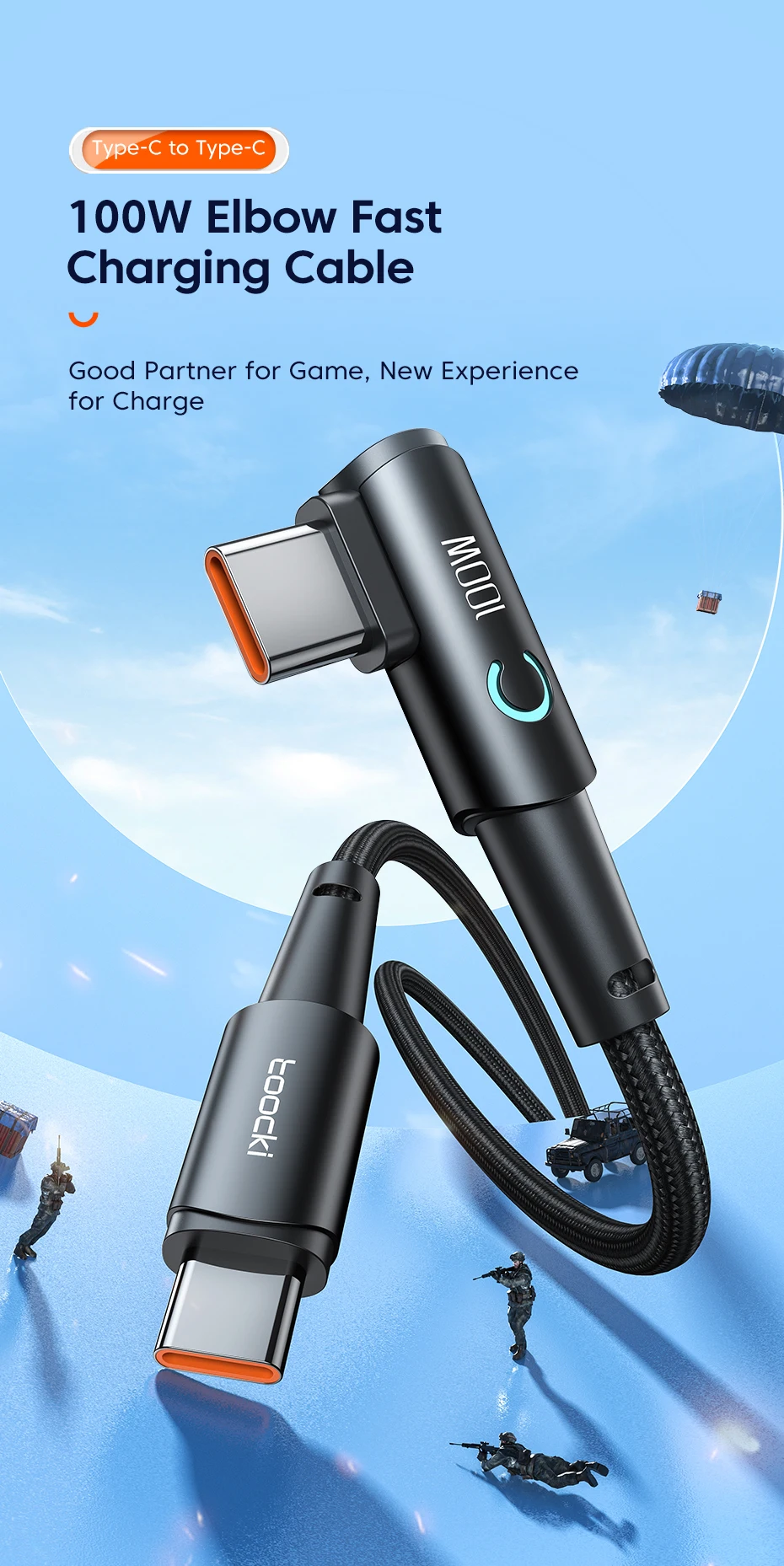 Toocki 100W USB C TO Type C Cable PD Fast Charger For Samsung HUAWEI Xiaomi MacBook POCO Elbow 90 Degree USB 2.0 Data Cord Wire