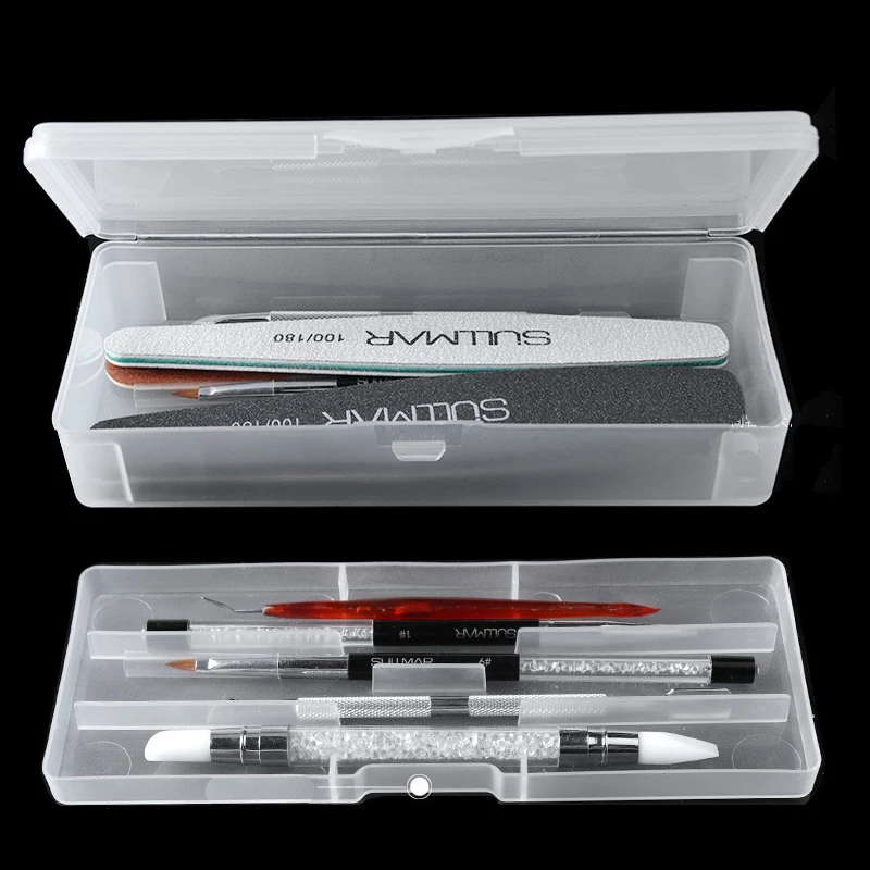 1Pc Rectangle Double-layer Nail Art Tool Empty Storage Box Tweezers Clippers Pens Polishing Nail Buffer Files Plastic Container