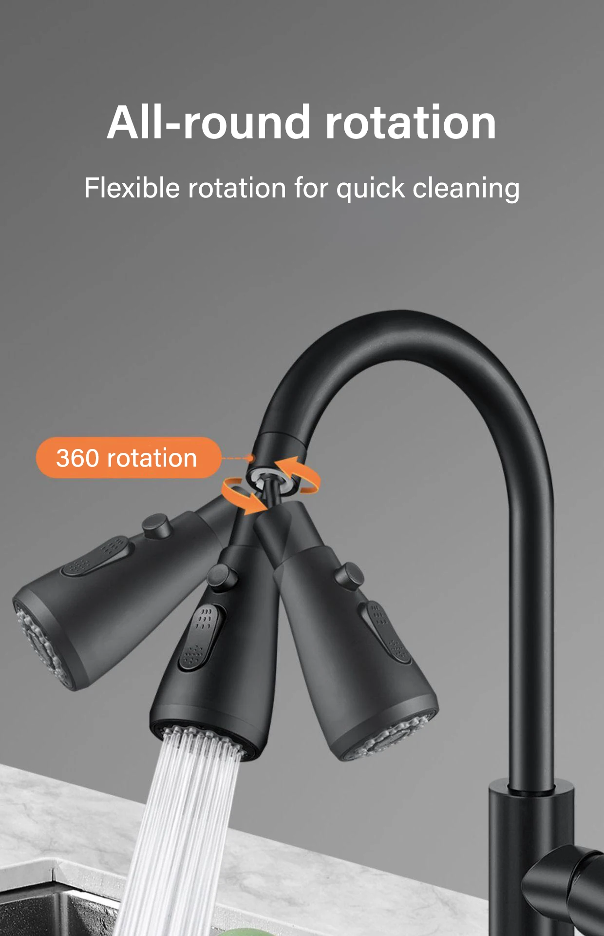 3 In 1 Kitchen Faucet Extender Universal 360° Rotate Pull Out Kitchen Tap Multi-mode Strong Flushing Booster Kitchen Accessories