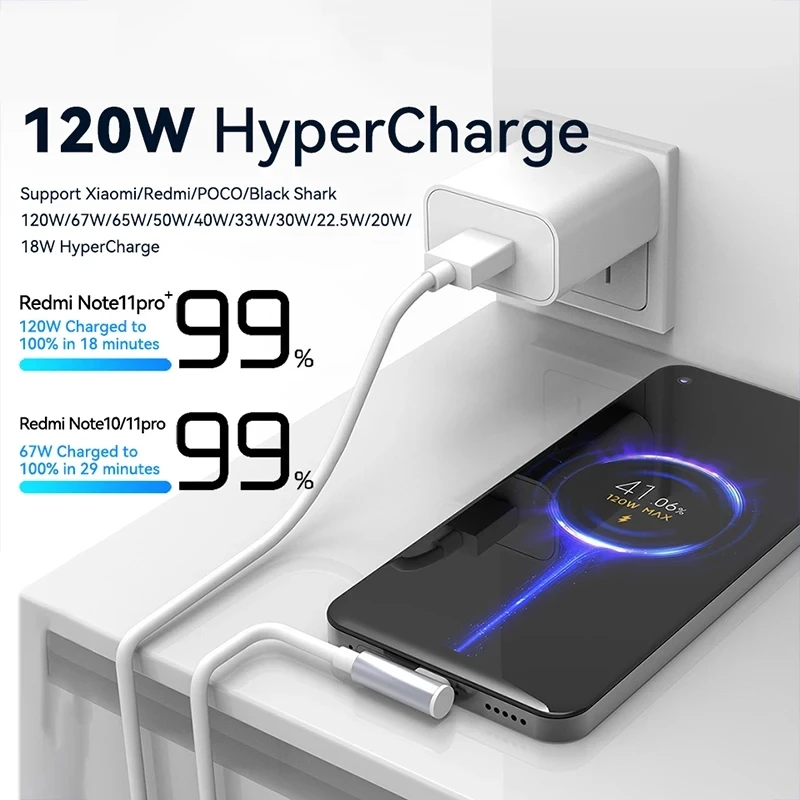 120W Fast Charger For Xiaomi 14 13 12 11 Pro Ultra Lite USB A To Type C Quick Charging Phone Cable For Note 12 Accessories