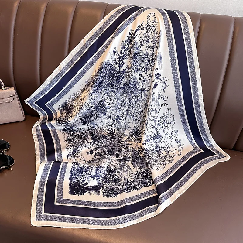 Neckerchief Female Luxury Square Scarf for Women Silk Feeling Shawl Satin Hijab Fashion Wraps Hair Bands Ribbon Headband Bandann