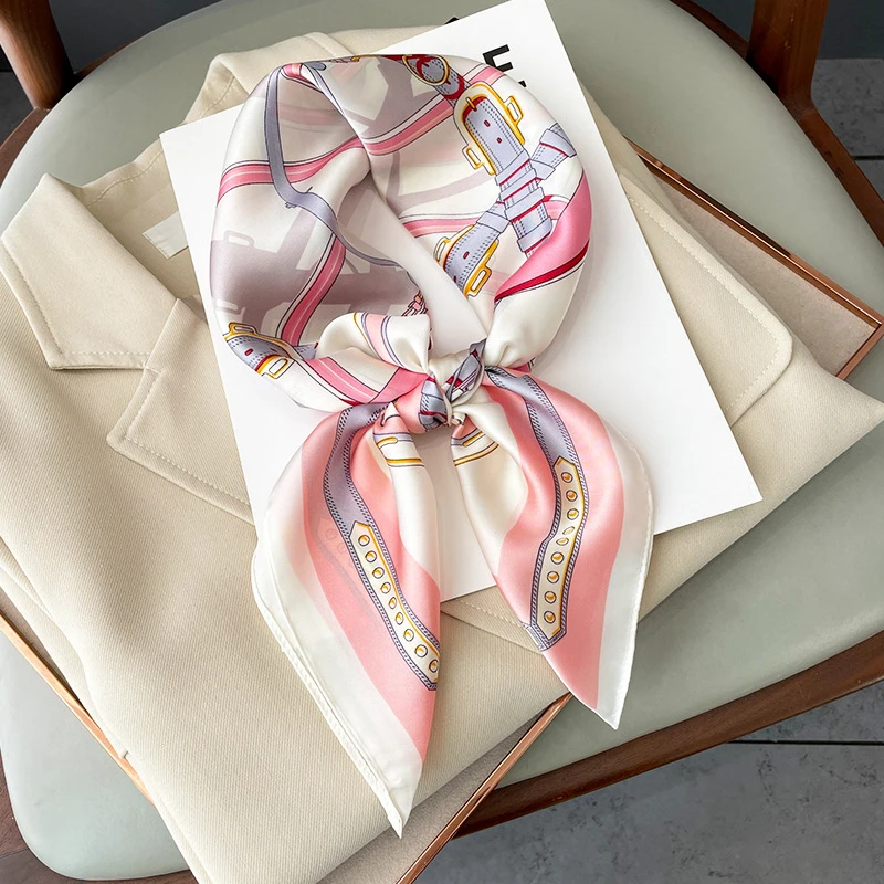 Neckerchief Female Luxury Square Scarf for Women Silk Feeling Shawl Satin Hijab Fashion Wraps Hair Bands Ribbon Headband Bandann