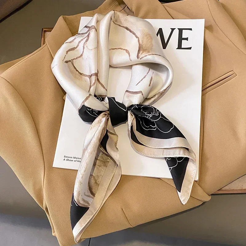 Neckerchief Female Luxury Square Scarf for Women Silk Feeling Shawl Satin Hijab Fashion Wraps Hair Bands Ribbon Headband Bandann
