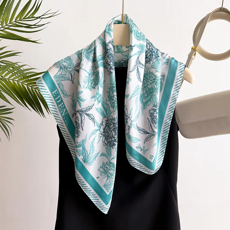 Neckerchief Female Luxury Square Scarf for Women Silk Feeling Shawl Satin Hijab Fashion Wraps Hair Bands Ribbon Headband Bandann