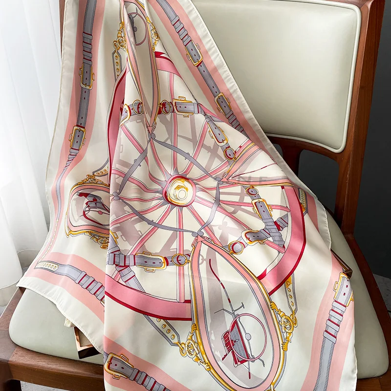Neckerchief Female Luxury Square Scarf for Women Silk Feeling Shawl Satin Hijab Fashion Wraps Hair Bands Ribbon Headband Bandann