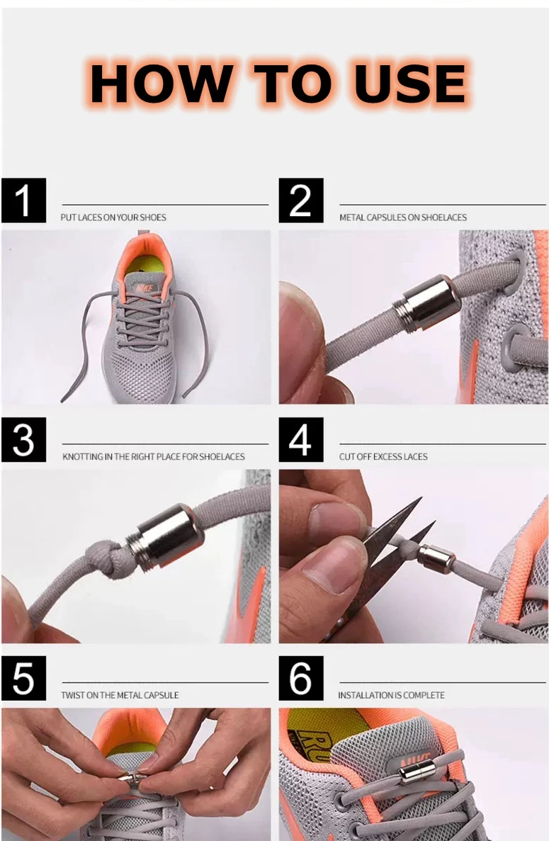 Semicircle No Tie Shoelaces Elastic Shoe laces Sneakers shoelace Metal Lock Lazy Laces for Kids and Adult One size fits all shoe
