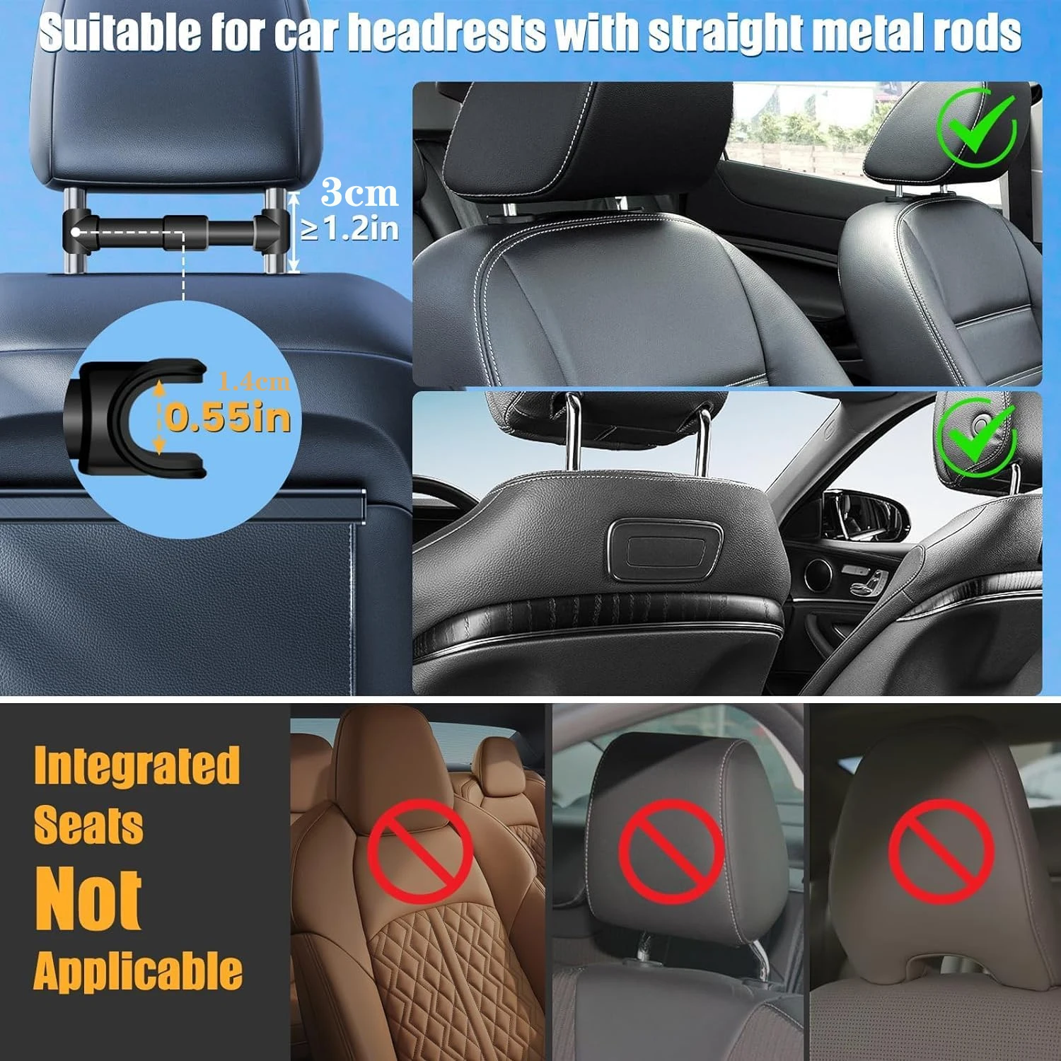Car Tablet Holder, Headrest Tablet Mount Headrest Stand Cradle Compatible With Devices For IPad Air Mini, Other 4.7-12.9" Cell