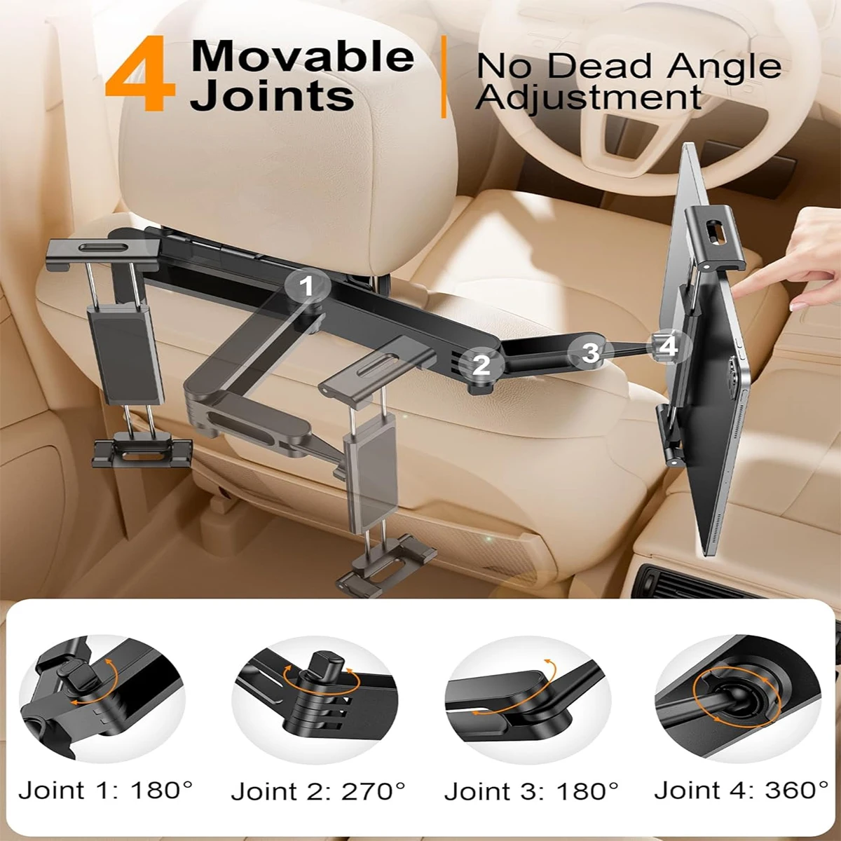 Car Tablet Holder, Headrest Tablet Mount Headrest Stand Cradle Compatible With Devices For IPad Air Mini, Other 4.7-12.9" Cell