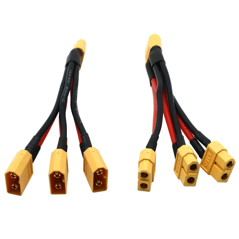 XT60 Parallel Battery Connector Male/Female Cable Dual Extension Y Splitter/ 3-Way 14AWG Silicone Wire for RC Battery Motor