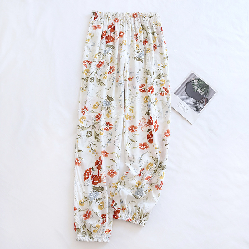 Spring And Summer New Women's Trousers 100% Viscose Large Flowers Comfortable Pajama Pants Loose Closing Home Pants Plus Size