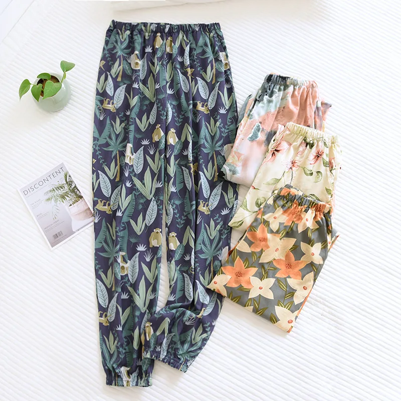Spring And Summer New Women's Trousers 100% Viscose Large Flowers Comfortable Pajama Pants Loose Closing Home Pants Plus Size