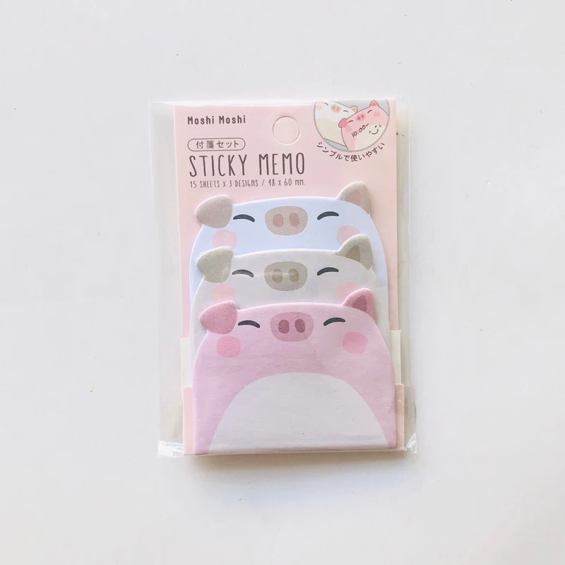 45Sheets/Pack Cartoon Sticky Notes Kawaii Penguin Pig Bear Cat Memo Pads Sticker Student Gifts Stationery School Office Supplies
