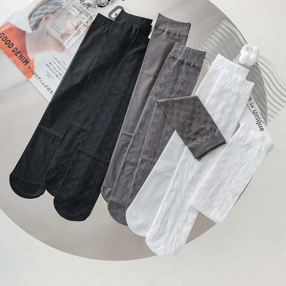 Calf Socks Women's Summer Thin Black Stockings JK Socks Long Tube Stockings Diamond-Shaped British Style Half-Length Tube Socks