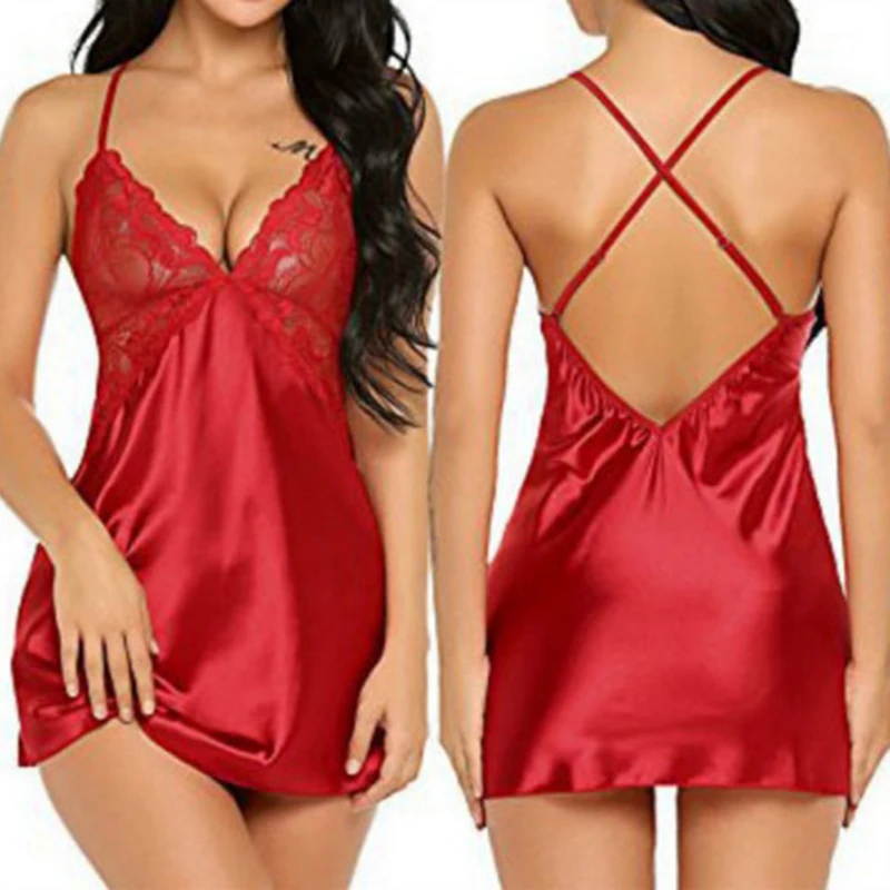 Women Sexy Lace Sling Lingerie Nightwear Robe Babydoll Attractive Sexy Sleepwear Charming Night Dress Sleep Wear 1pcs