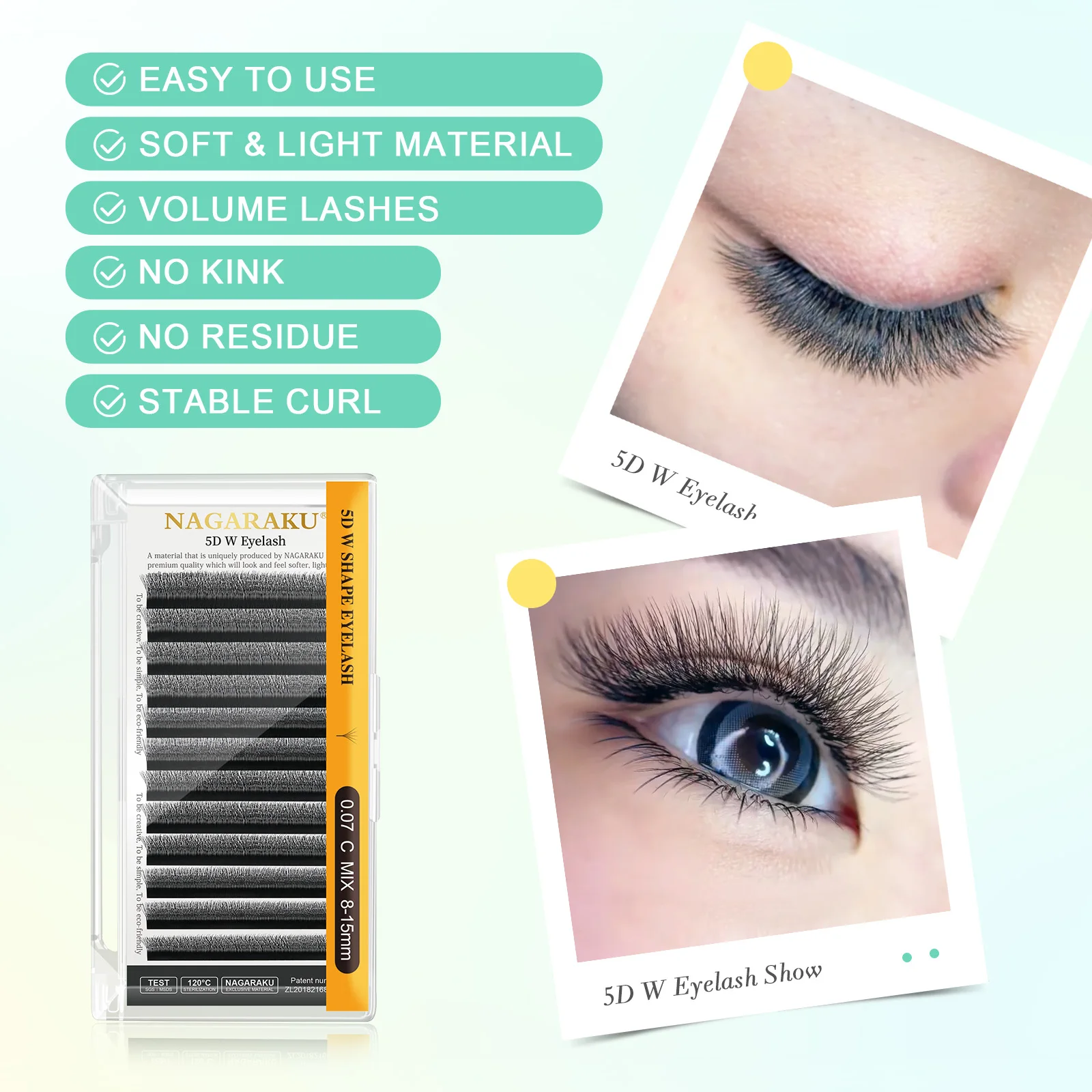 NAGARAKU Automatic Flowering W Shape Bloom 3D 4D 5D 6D Premade Fans Eyelash Extensions Natural Soft Light Full Dense