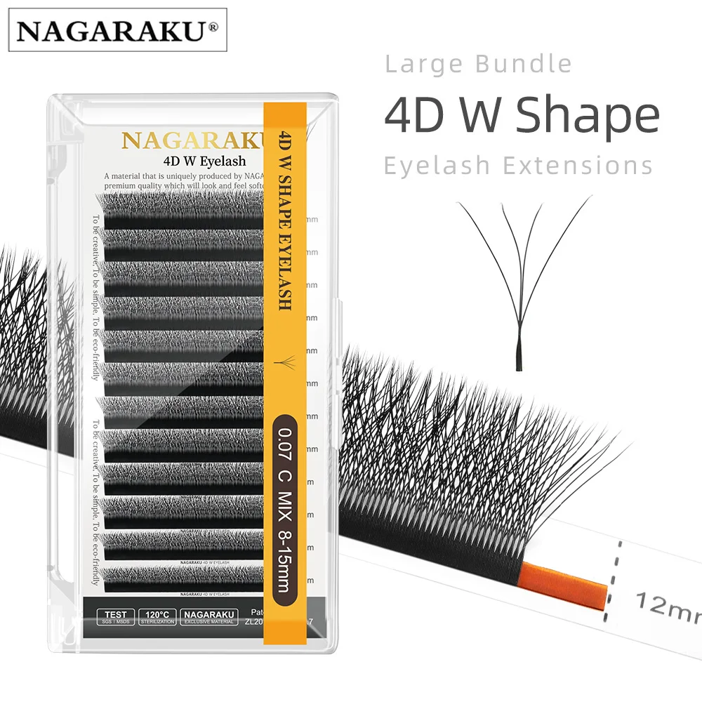 NAGARAKU Automatic Flowering W Shape Bloom 3D 4D 5D 6D Premade Fans Eyelash Extensions Natural Soft Light Full Dense